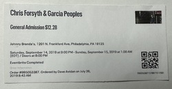 Ticket stub, tags: Ticket - Chris Forsyth / Garcia Peoples / Long Hots on Sep 14, 2019 [773-small]