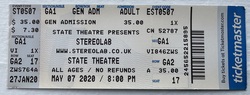 Ticket stub (cancelled), tags: Ticket - Stereolab / Deradoorian on May 7, 2020 [799-small]