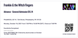 Ticket stub (digital), tags: Ticket - Frankie and the Witch Fingers / Acid Dad / Hooveriii on Oct 18, 2021 [493-small]