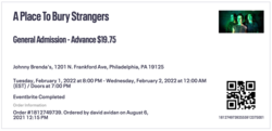 Ticket stub (postponed), A Place To Bury Strangers on Feb 1, 2022 [500-small]