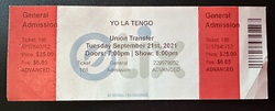 Ticket stub, tags: Ticket - Yo La Tengo on Sep 21, 2021 [550-small]