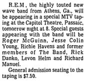 R.E.M. / Levon Helm / Rick Danko / Richard Manuel / Roger Mcguinn / John Sebastian / Jesse Colin Young / Richie Havens on Jun 9, 1984 [248-small]