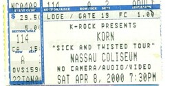 Korn - Concert Ticket, tags: Korn, New York, New York, United States, Ticket, Nassau Coliseum - Korn / Staind / Mindless Self Indulgence on Apr 8, 2000 [885-small]