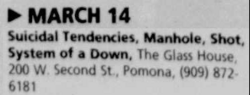 System of a Down / Snot / Manhole / Suicidal Tendencies on Mar 14, 1997 [160-small]