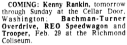 Bachman-Turner Overdrive / REO Speedwagon / Trooper on Feb 29, 1976 [552-small]