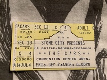 Ticket Stub, The Cars on Sep 7, 1984 [816-small]