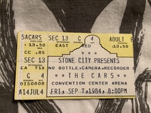 Ticket Stub, The Cars / wang chung on Sep 7, 1984 [816-small]