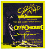 Promotional patch from WMAD given out at concert., Ozzy Osbourne on Jan 23, 1982 [339-small]