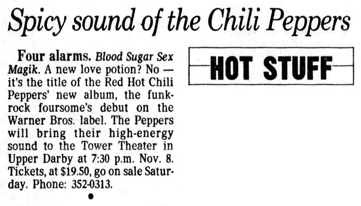 Red Hot Chilli Peppers／Smashing Pumpkins ON THIS DAY, October 23rd, 1991, RED HOT CHILI PEPPERS with
