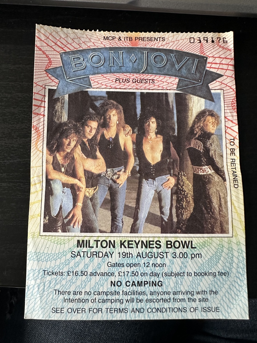 Bon Jovi 1989年Milton Keynesライブチケット半券 Aug 19, 1989: Bon Jovi / Europe / Vixen / Skid Row at Milton