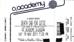 tags: Death Cab for Cutie, Glasgow, Scotland, United Kingdom, Ticket, O2 Academy Glasgow - Death Cab for Cutie / Butcher the Bar on Nov 19, 2011 [636-small]