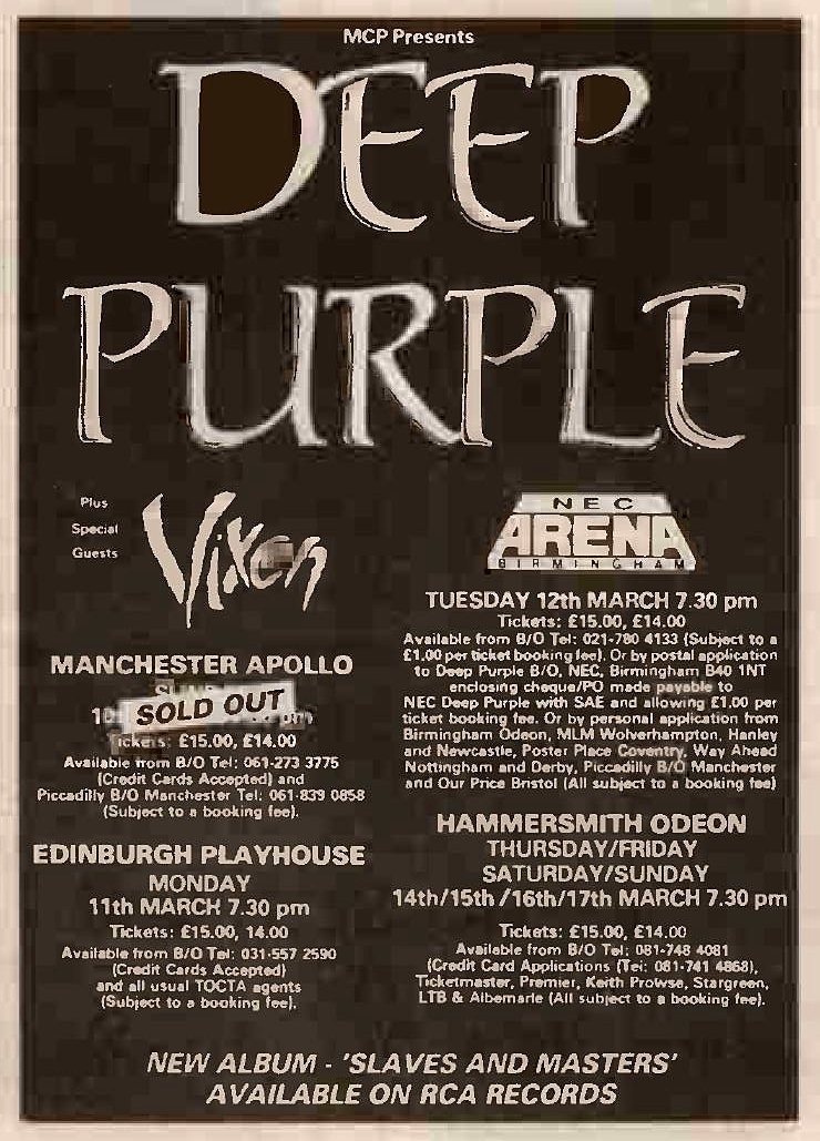 Deep Purple's 1991 Concert & Tour History | Concert Archives